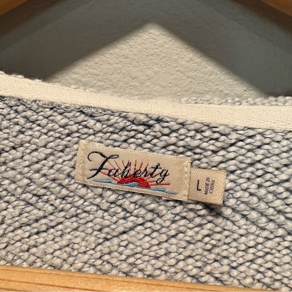 Faherty Beach Terry Hoodie Whitewater Blue Pocket Size L Lounge Cozy Casual - Picture 5 of 10